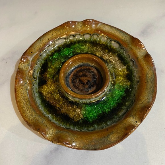 DTE signed stoneware pottery candle holder/ashtray/trinket dish - Picture 1 of 3